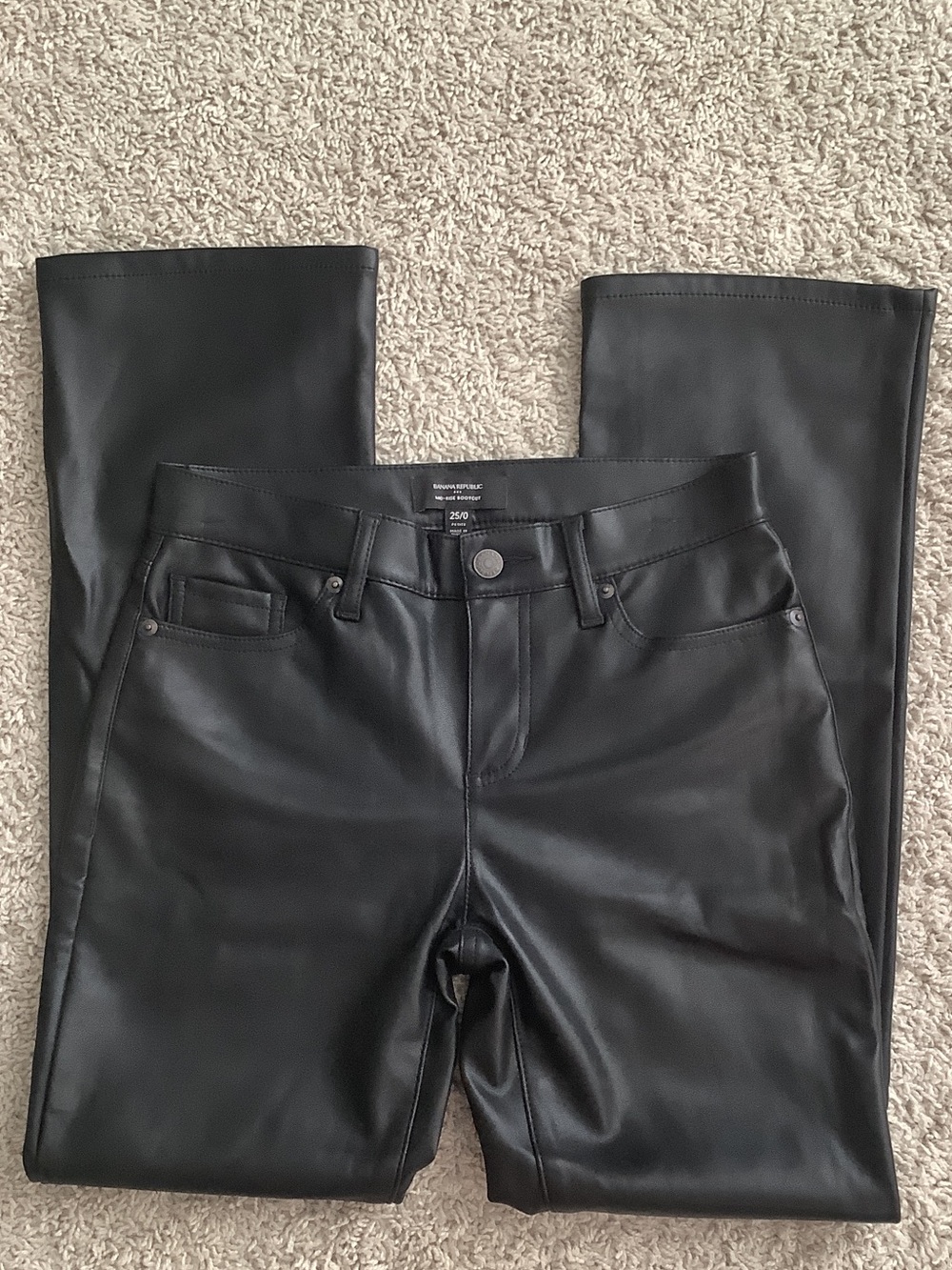 Banana Republic Black Vegan Leather Mid-Rise Bootcut Pants